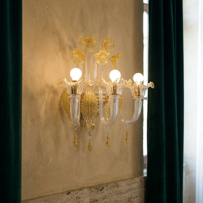Applique Murano classica Miss Beethoven lavorato a mano per camera raffinata stile italiano