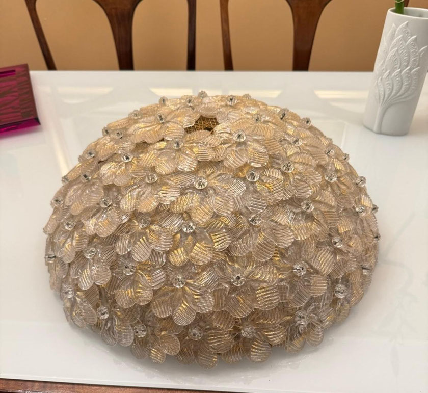 Plafoniera artistica Murano con rosette in vetro lavorato a mano stile veneziano classico moderno