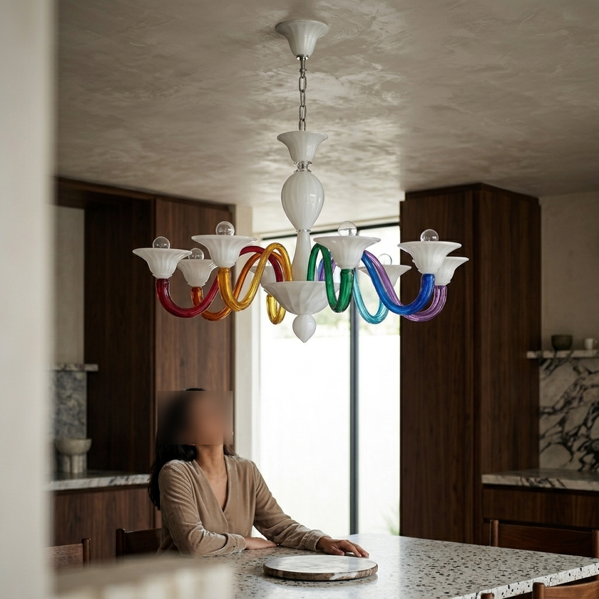 Lampadario moderno Miss Bellagio in vetro di Murano lavorato a mano per hotel luxury