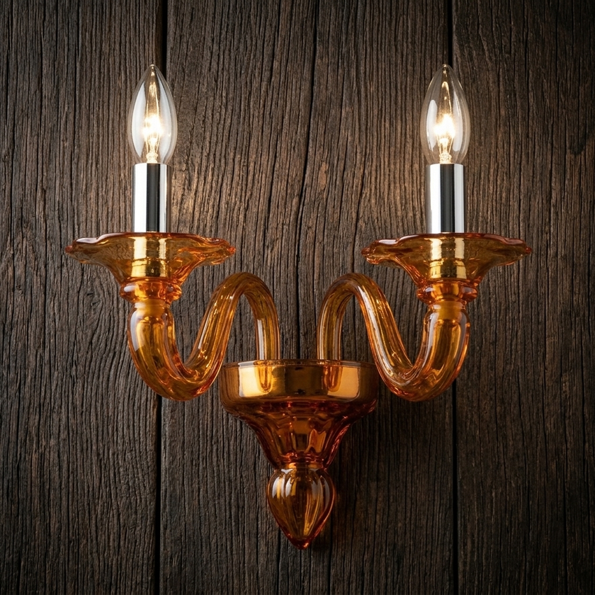 applique Murano Morettina due luci vetro arancione design veneziano