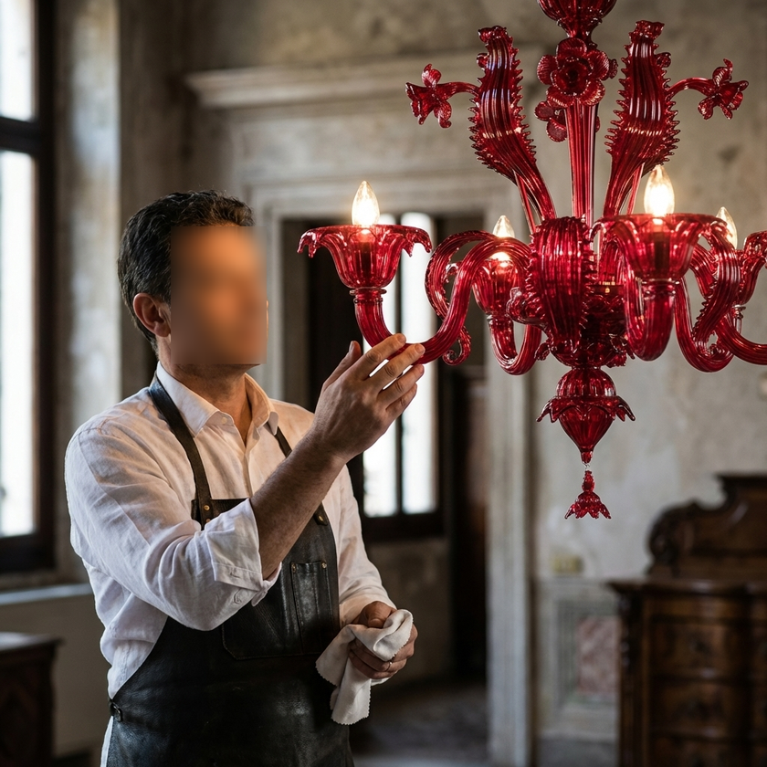 Donizetti lampadario in vetro di Murano rosso in casa