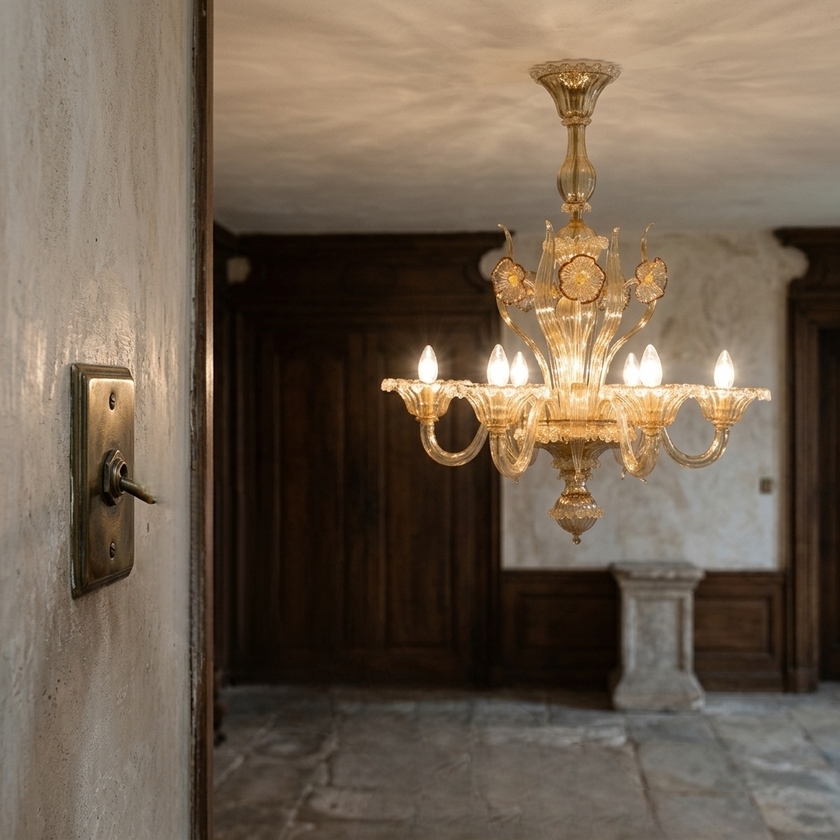 Lampadario Murano Miss Visone lavorato a mano per soggiorno elegante classico contemporaneo
