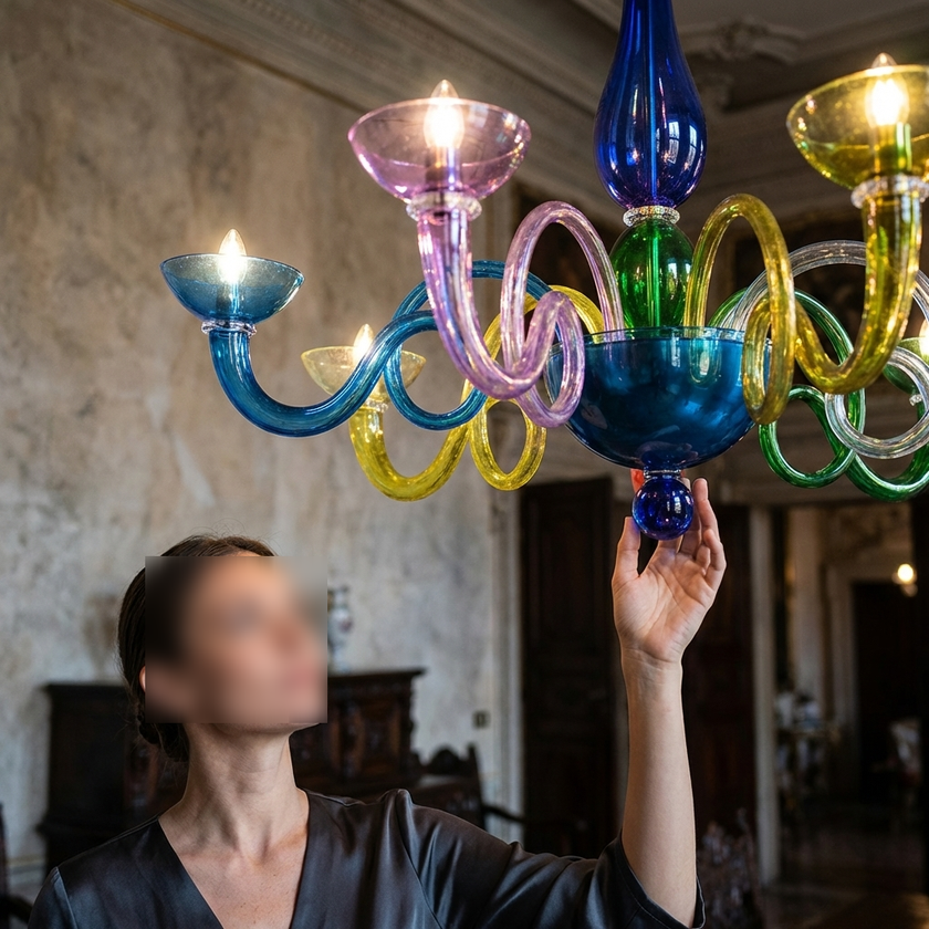Lampadario Murano moderno multicolore Avem ambientato 