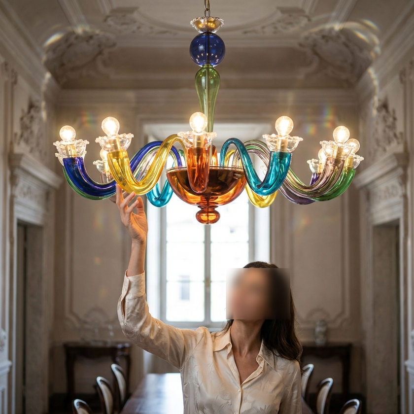 lampadario Murano moderno multicolore per soggiorno di design