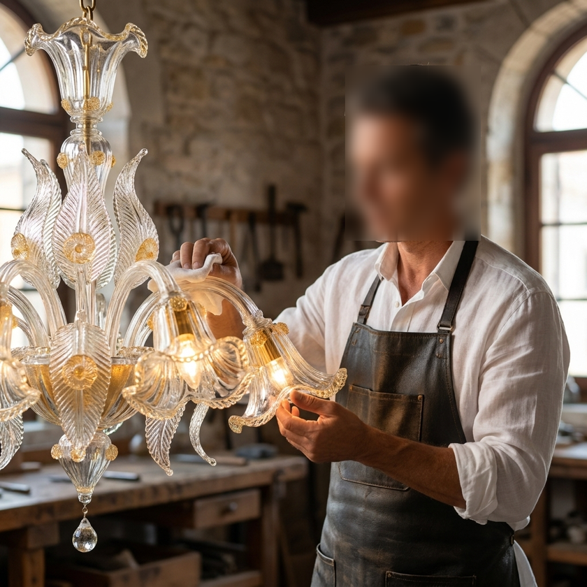 Lampadario Ellen Oro in vetro di Murano lavorato a mano per salone classico elegante