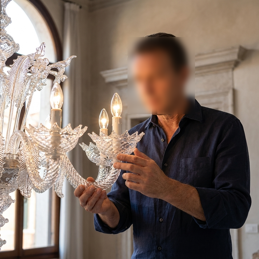 Lampadario Bellini in vetro di Murano lavorato a mano personalizzabile per numero luci colore e dimensioni