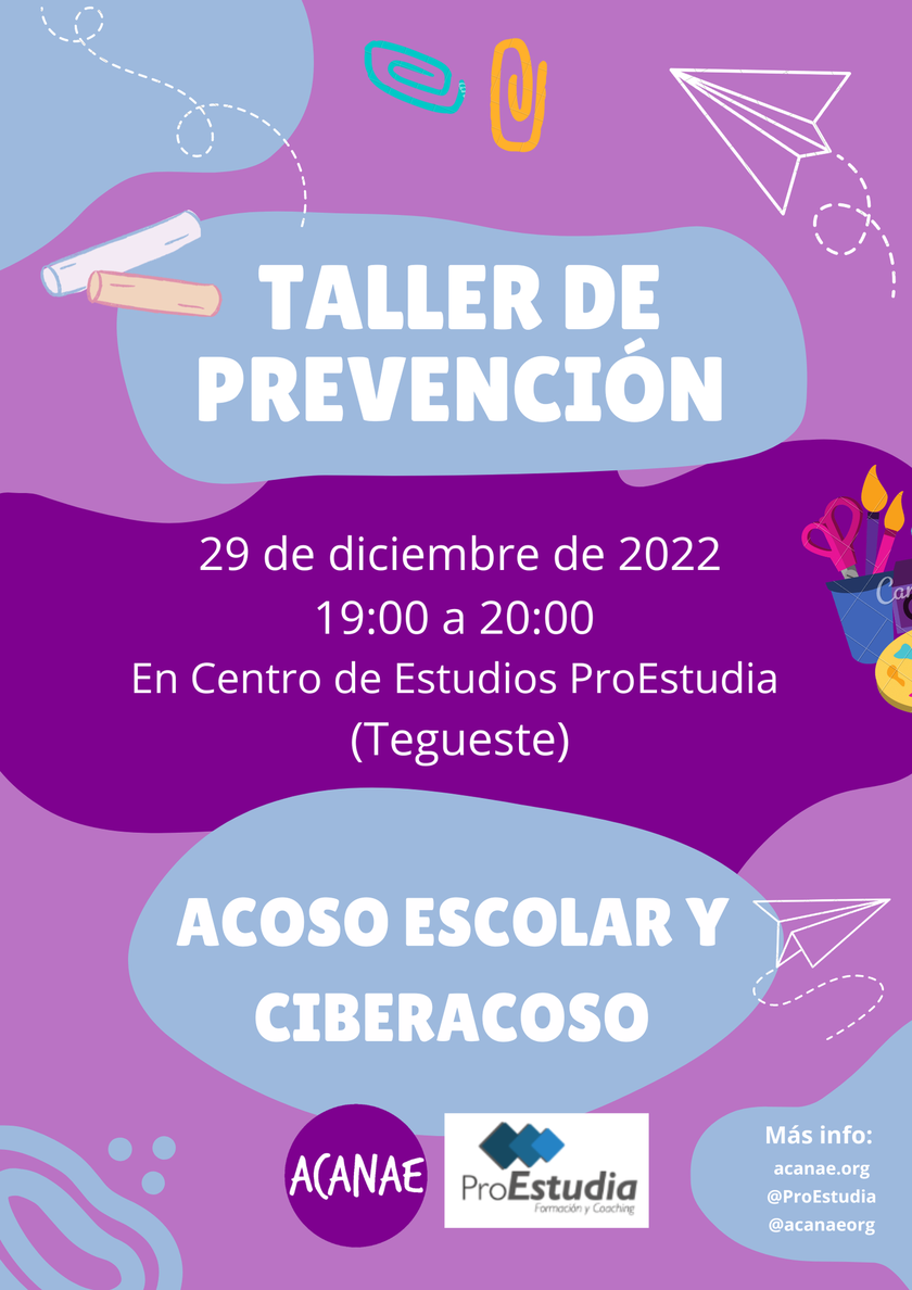 Taller de prevención de acoso escolar y ciberacoso en ProEstudia (Tegueste) - ACANAE