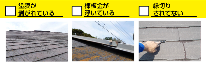 □塗膜が剥がれている　□棟板金が浮いている　□縁切りされてない