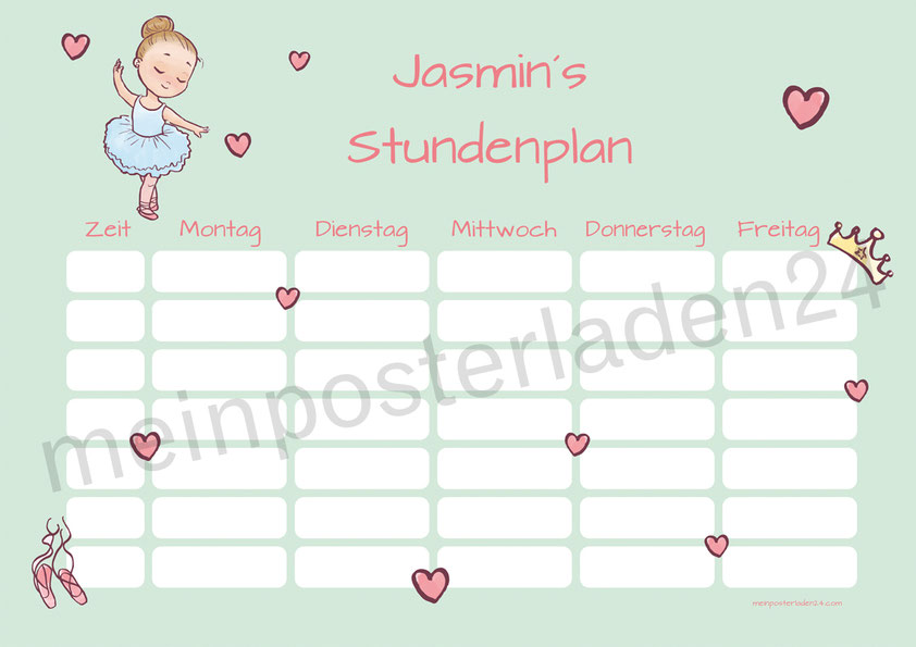 Coole selbstklebende Stundenpläne zum wiederbeschreiben und mehrfach verkleben - Motiv: Ballerina