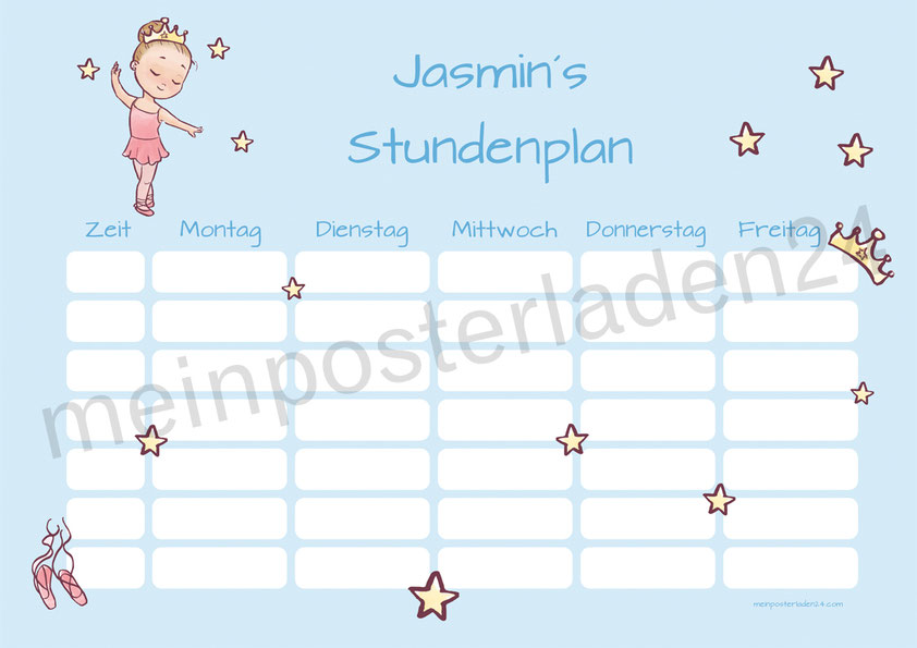 Coole selbstklebende Stundenpläne zum wiederbeschreiben und mehrfach verkleben - Motiv: Ballerina