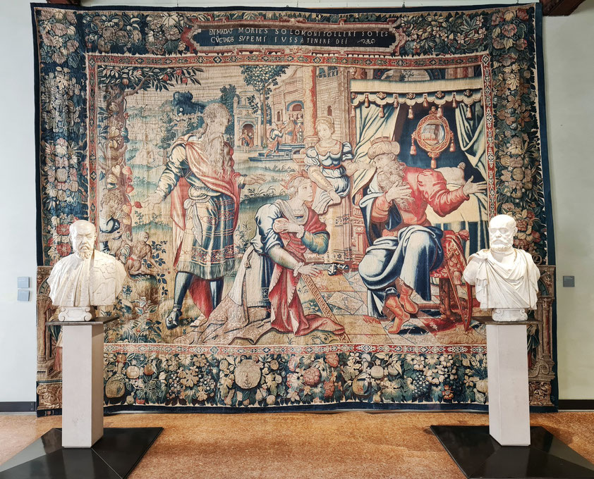 Brüsseler Manufaktur, (Jan de Buck  1565-75 ca.)  Bathseba und Nathan vor David für Solomons Wahl zum Nachfolger, Wandteppich