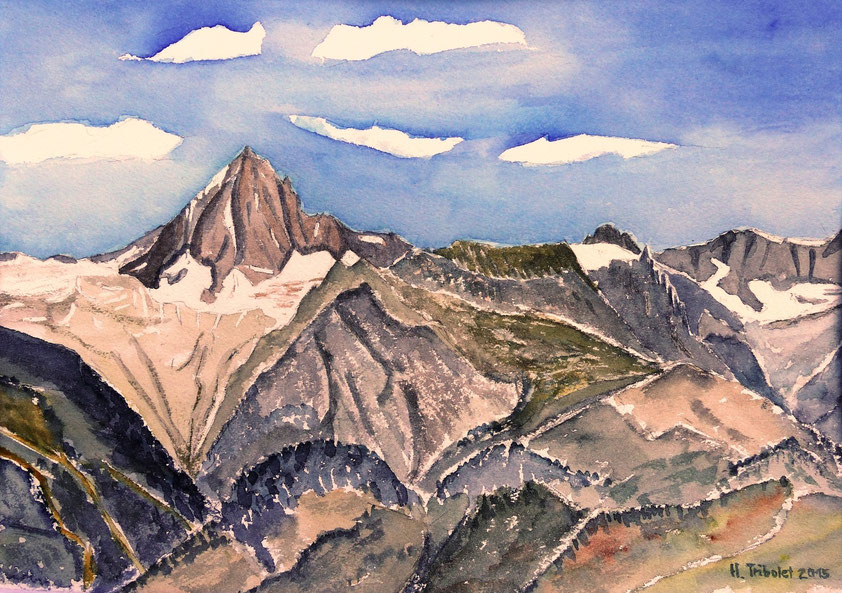 Foto: Hanstribolet.jimdo.com, Bietschhorn, Aquarelle Berge, Bergmaler, mountain painting