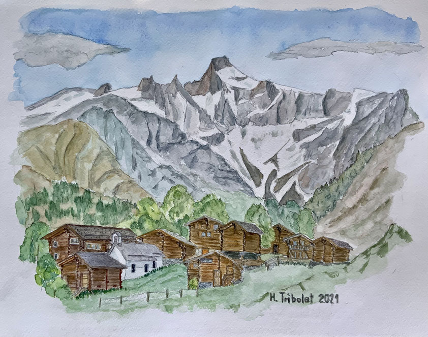 Foto: Hanstribolet.jimdofree.com, Bergmaler Tribolet, peintre de Montagne, Aquarelle Berge, Swiss Mountains watercolors