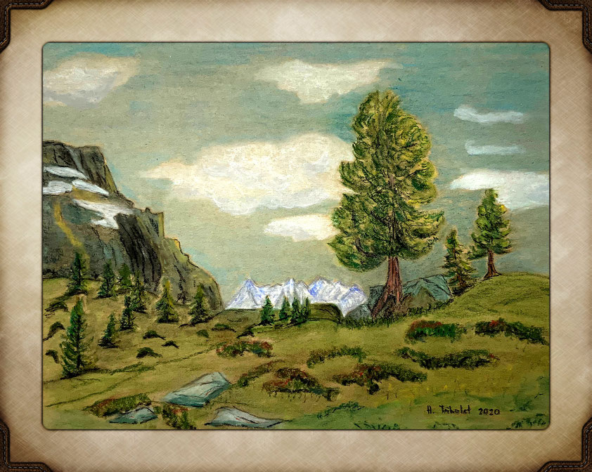 Foto: hanstribolet.jimbdo.com,  Bergbild mit Pastellkreide, Bergmaler, mountain painting