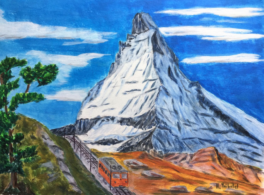 Foto: Hanstribolet.jimdo.com; Bergmaler, Matterhorn in Acryl, Gornergratbahn, le cervin 