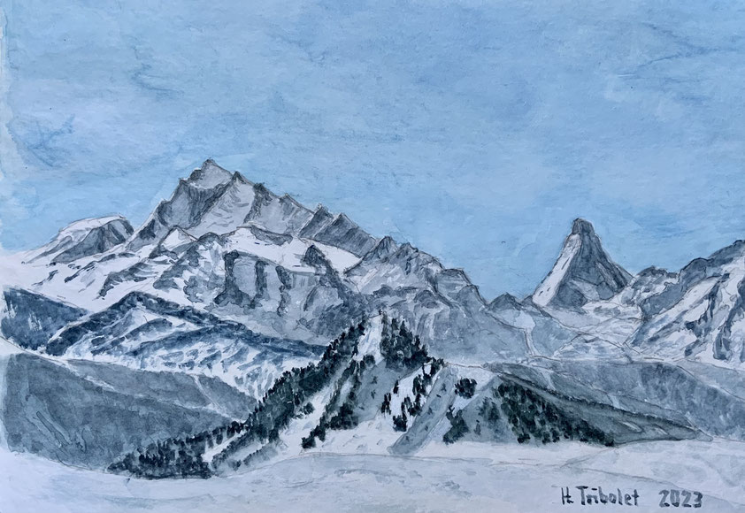 Foto-Hanstribolet.jimdofree.com- Bergmaler Tribolet- Aletscharena, peintre de montagne, #mountaiswatercolors