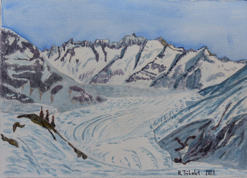 Foto: hanstribolet.jimdofree.com, Bergmaler, Gletscherwelt, Aquarelle Berner Oberland , peintre de montagne 