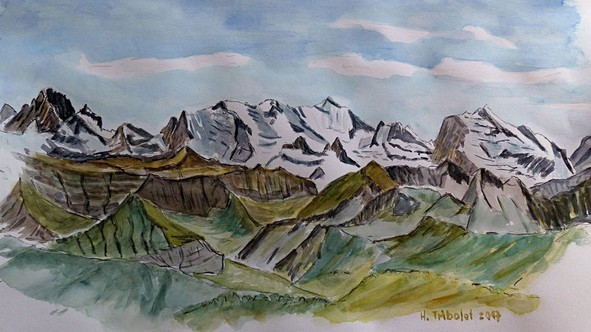 Foto:Hanstribolet.jimdo.com; Aquarell Bernner Oberland, mountain painting Bernese Oberland