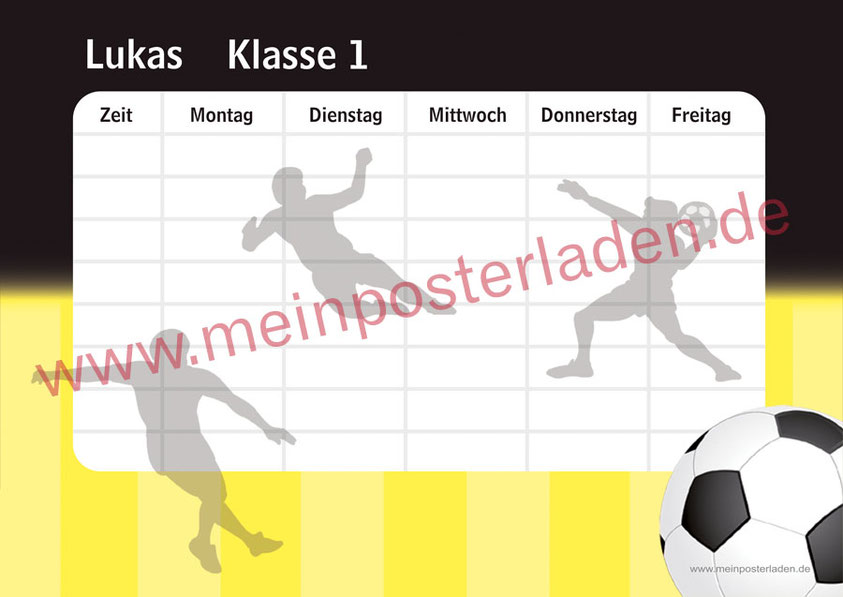A4 Stundenplan mit Fußballmotiv - optional wiederbeschreibbar
