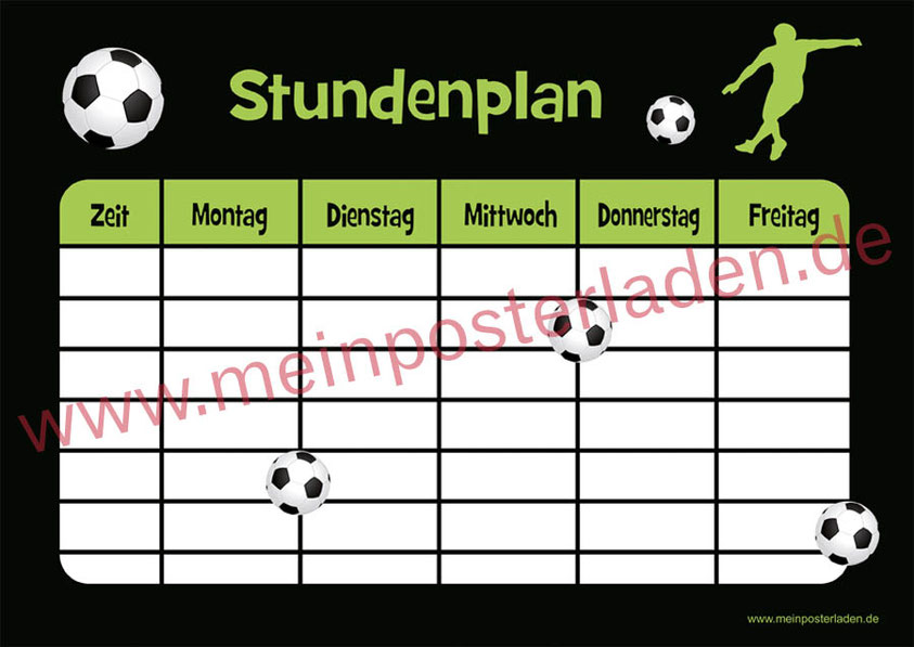 A4 Stundenplan Fußball - personalisierbar und optional wiederbeschreibbar