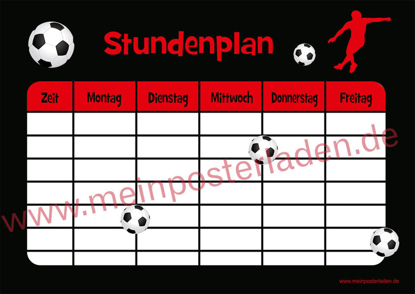 A4 Stundenplan Fußball - personalisierbar und optional wiederbeschreibbar