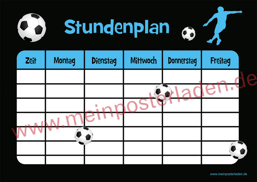 A4 Stundenplan Fußball - personalisierbar und optional wiederbeschreibbar