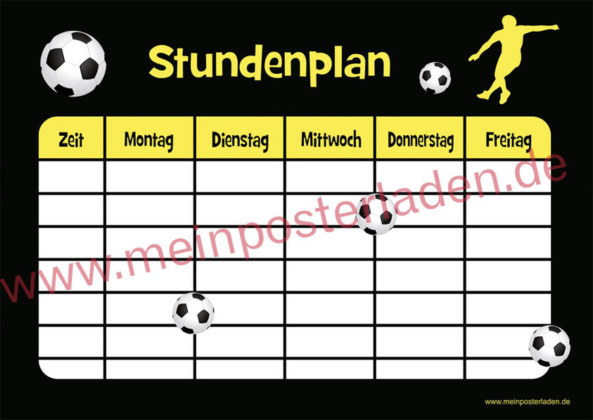 A4 Stundenplan Fußball - personalisierbar und optional wiederbeschreibbar