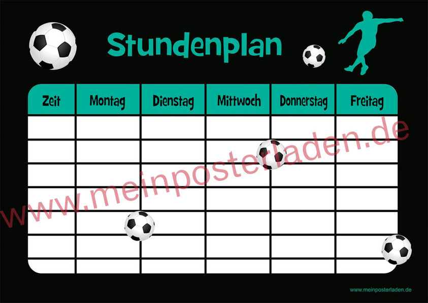 A4 Stundenplan Fußball - personalisierbar und optional wiederbeschreibbar