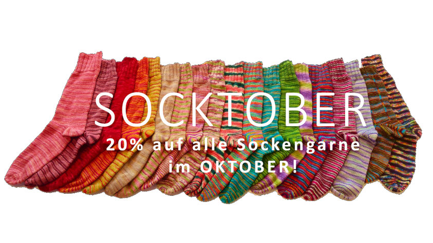 Ihr erhaltet 20% Rabatt auf alle regulären Sockengarne im Oktober.