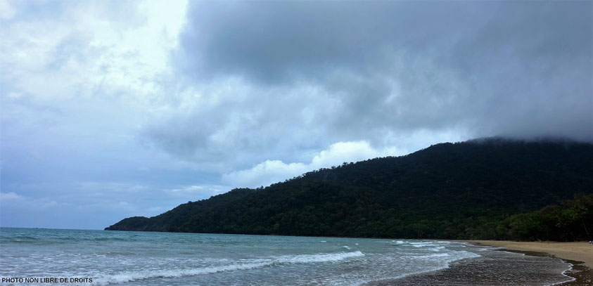 Une plage entre nuages et pluie, Daintree National Park, photo non libre de droits