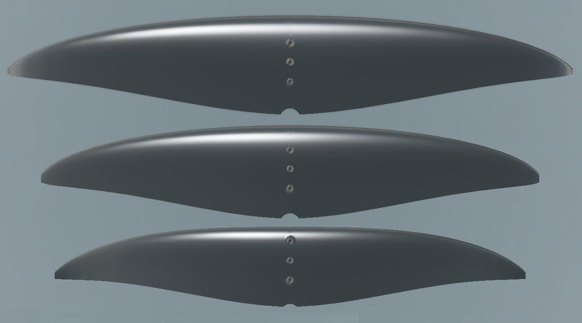 Les 3 ailes Free du foil Aeromod : vue de dessus