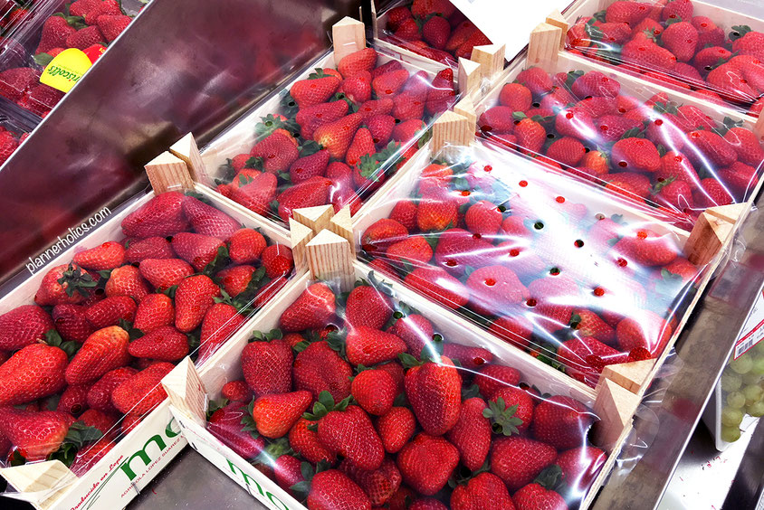 strawberry crates in the supermarket