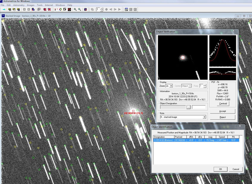Astrometrica mit einer FWHM von 2,6"