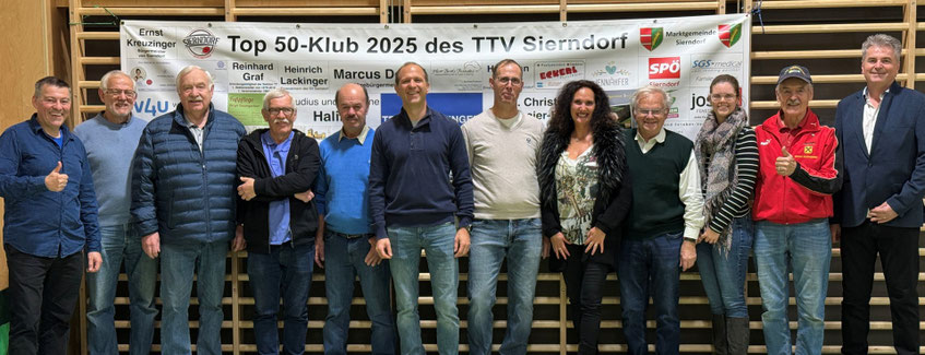 Beim Come-Together der "Top 50-Klub 2025 des TTV Sierndorf"-Teilnehmer durften wir uns über den Besuch zahlreicher Unterstützer freuen. Vor dem Foto gab es den traditionellen Sektempfang & das zeitgleiche Heimspiel holten wir 9:1! Foto: Herbert Gastinger