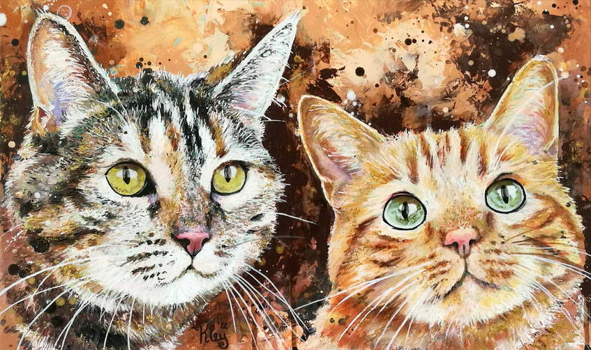 2 Katzenporträts als Acrylbild auf ArtBoard