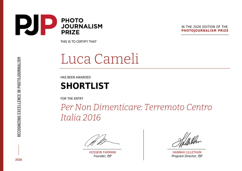 Photo Journalism Prize 2026. Recognizing Excellence In Photojournalism. Per Non Dimenticare: Terremoto Centro Italia 2016. © Luca Cameli Photographer