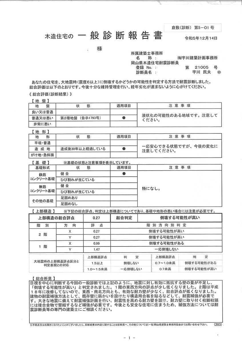 岡山県耐震診断マニュアルによろ耐震診断