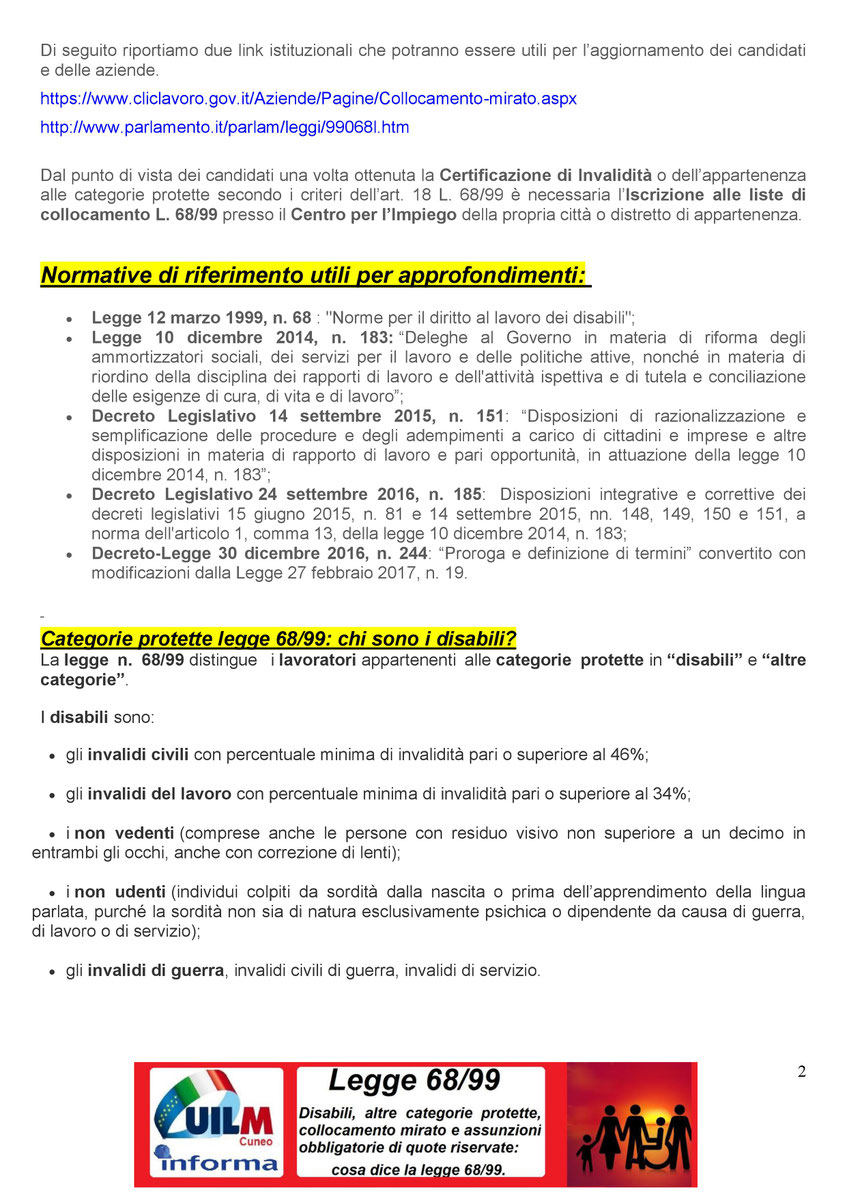 CATEGORIE PROTETTE ASSUNZIONI OBBLIGATORIE Benvenuti su