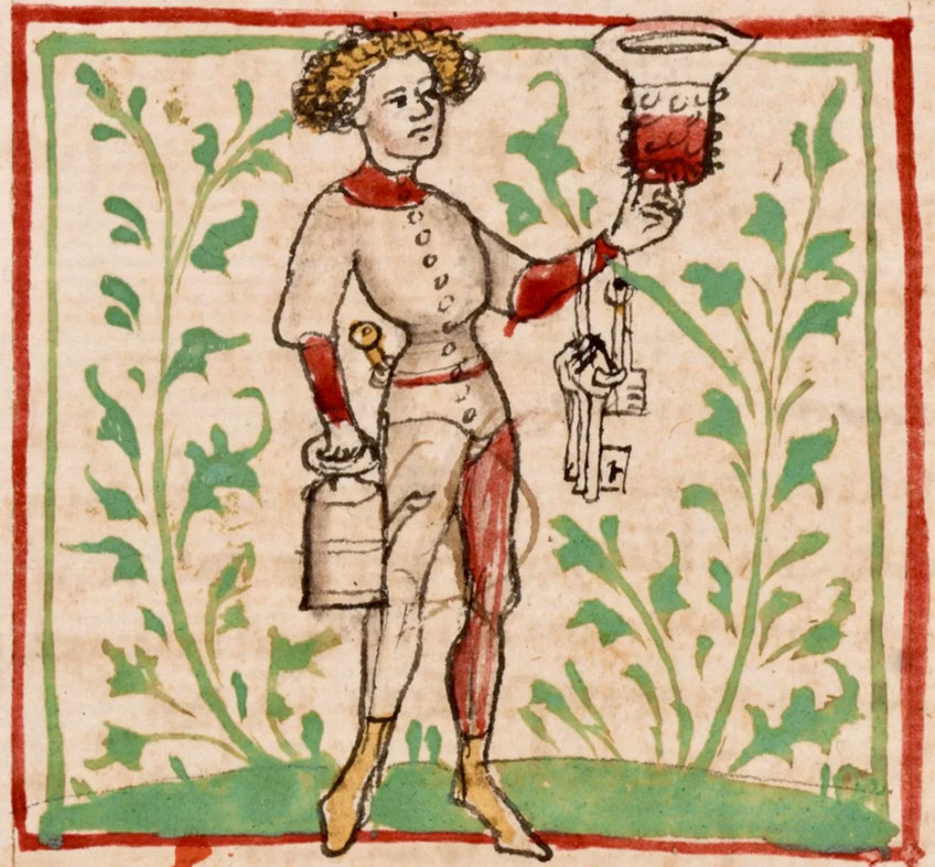 L’aubergiste. Schachzabelbuch («Le Livre du jeu d’échecs») de Konrad d’Ammenhausen (vers 1320). Édité à Lucerne (?), années 1420.