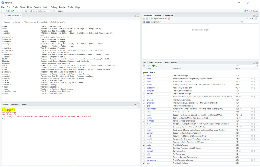 Show installed R packages using RStudio