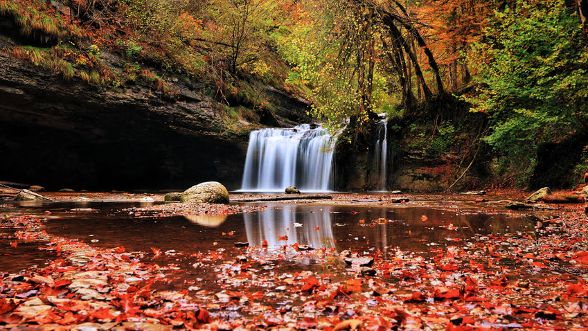 En toutes saisons, les cascades du Hérisson offrent un spectacle sans cesse renouvelé, au rythme de la nature du Jura. Elles doivent leur existence au « Hérisson », un torrent énergique qui prend sa source au Saut Girard, issu des lacs de Bonlieu et d’Ila