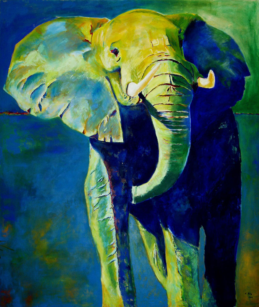 Afrikanischer Elefant, Acryl auf Leinwand, Karin Butz