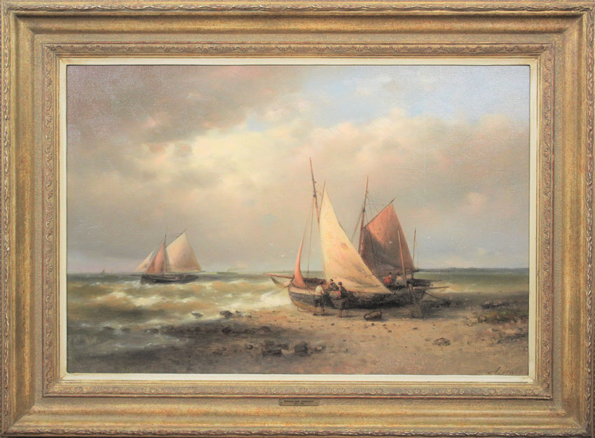 te_koop_aangeboden_een_prachtig_zee_gezicht_met_vissersboten_van_de_nederlandse_kunstschilder_abraham_hulk_I_1813-1897