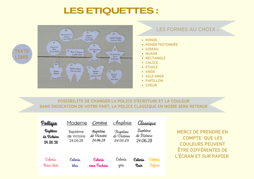 Pochons dragées personnalisés étiquettes au choix imprimé - sachet double gaze pois doré communion baptême