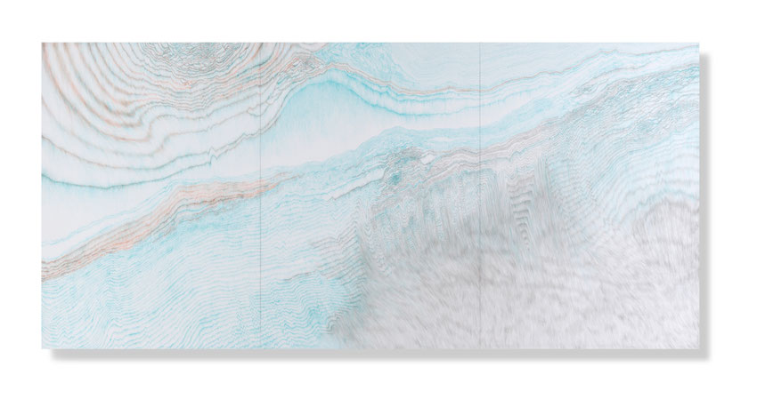 2「Touchstone to Tomorrow」麻布、墨、アクリル絵具、木製パネル　140 x 300cm　￥1,980,000(税込)