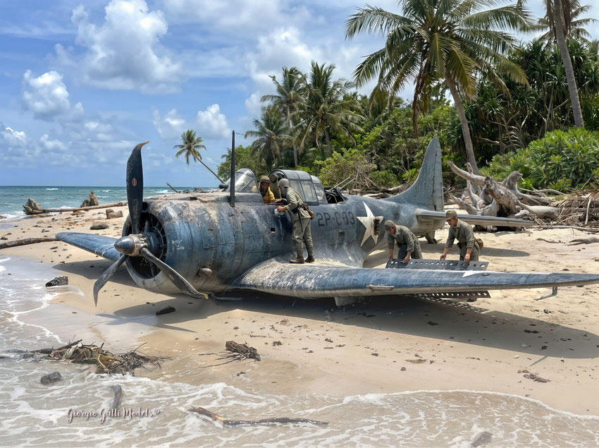 Shot from my album "God bless those boys" : WWII Pacific War - SBD Dauntless Trumpeter kit 1/32 scale model based - A.I. processed