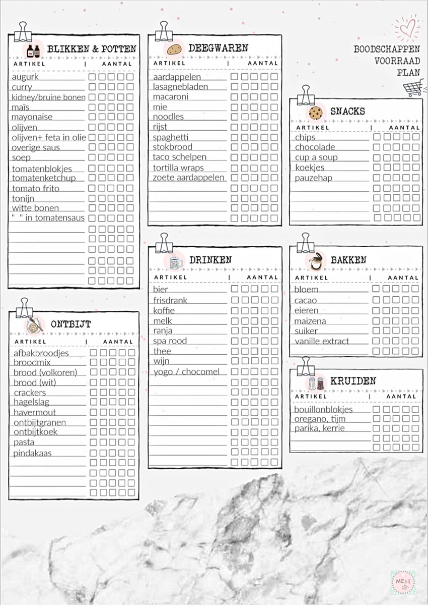 gratis stencil menu plan - free template pantry storage ideas - voorraad kast gratis stencil - weekmenu printable , free printable pantry ideas - free template voorraad nederlands - free template nederlands - free printable nederlands