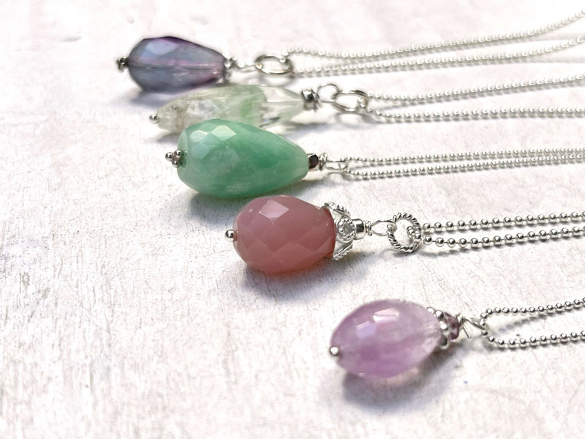 Silberketten mit natürlichen Stein Anhänger mit Amethyst, Amazonit, Quarz, Fluorit