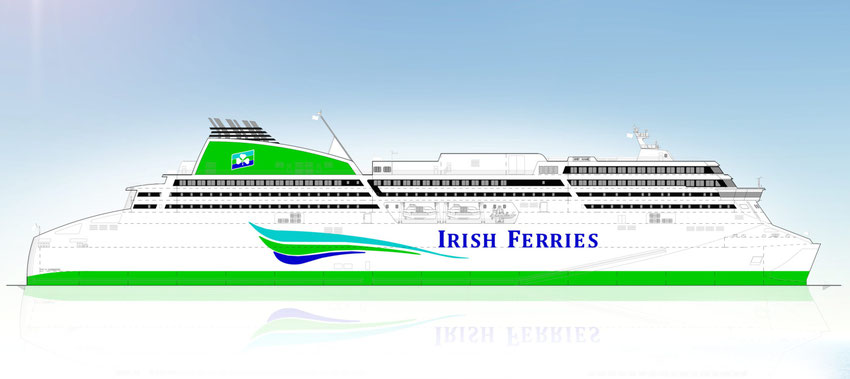 Vue d'artiste du futur navire de Irish Ferries, devant être mis en service en mai 2018.