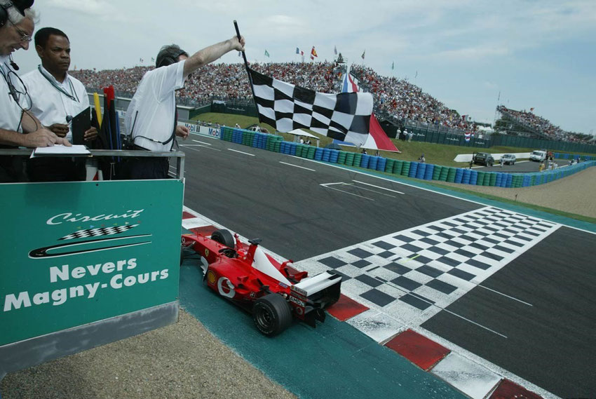 Schumacher che vince il gp di Francia, e con sei gare di anticipo è iridato